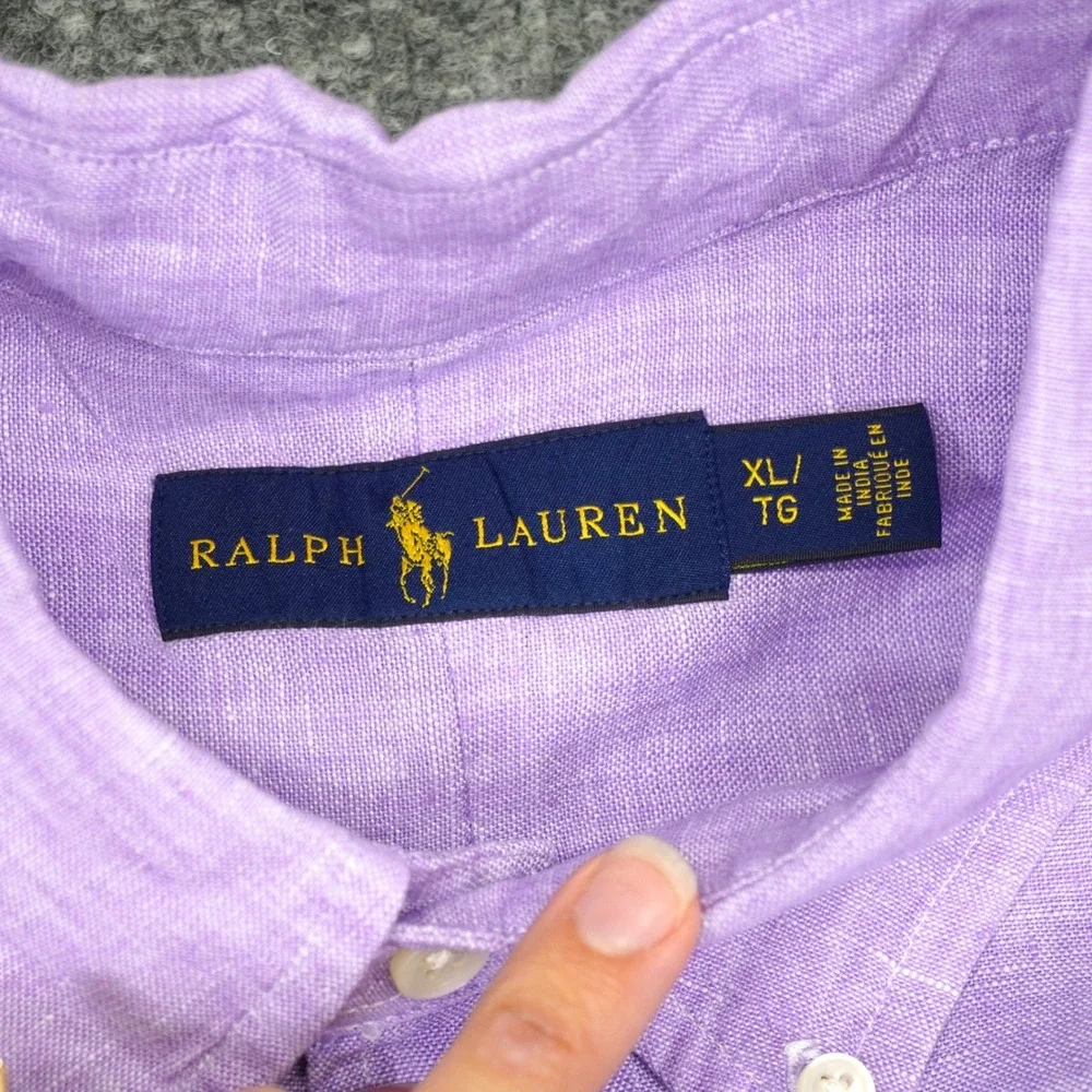 Ralph Lauren Button Down Shirt Mens XL Purple 100% Linen Long Sleeve Pony Logo